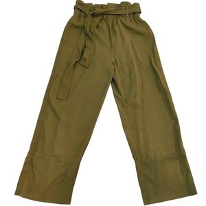 J. Crew‎ Wide Leg Drapey High Rise Pants w/ Paper Bag Tie Waist In Olive Green
